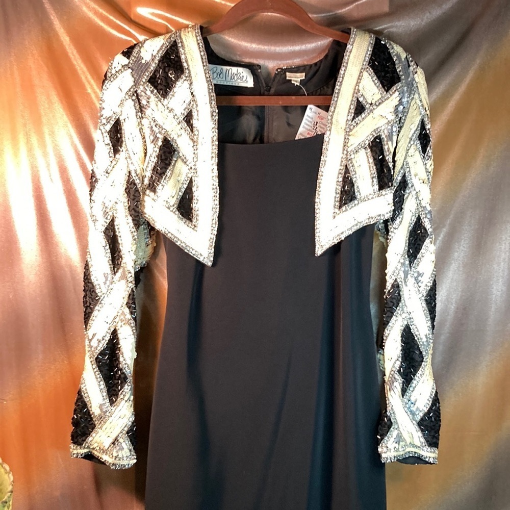 Vintage 1990’s Bob Mackie‎ black dress with faux bolero size 6 34” chest 209